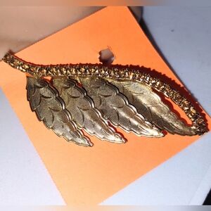 Gold Leaf w/ Yellow Topaz Rhinestones Brooch